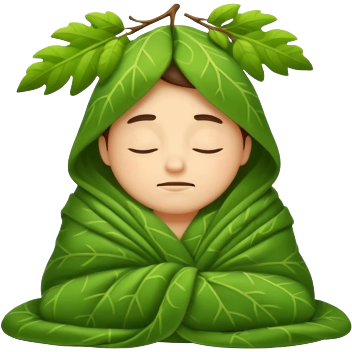 forest character wrapped in leaf blanket sleepy emoji