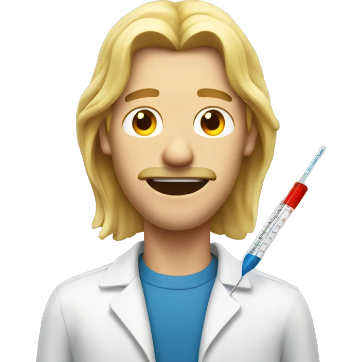Man with long blonde hair with 
thermometer in mouth emoji