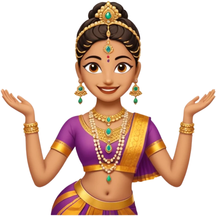 realistic bharathanatyam dancer with a smiling face and beautiful meenakshi pose emoji