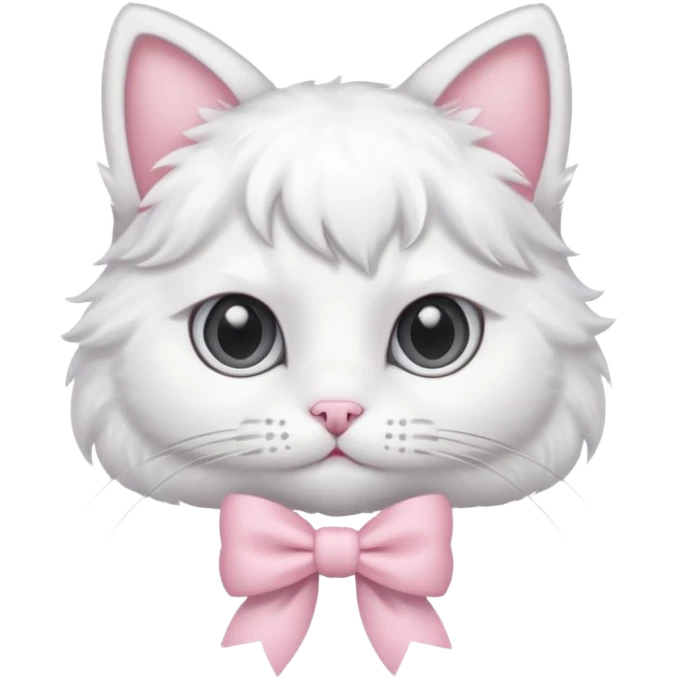 A white cat wearing a light pink bow emoji