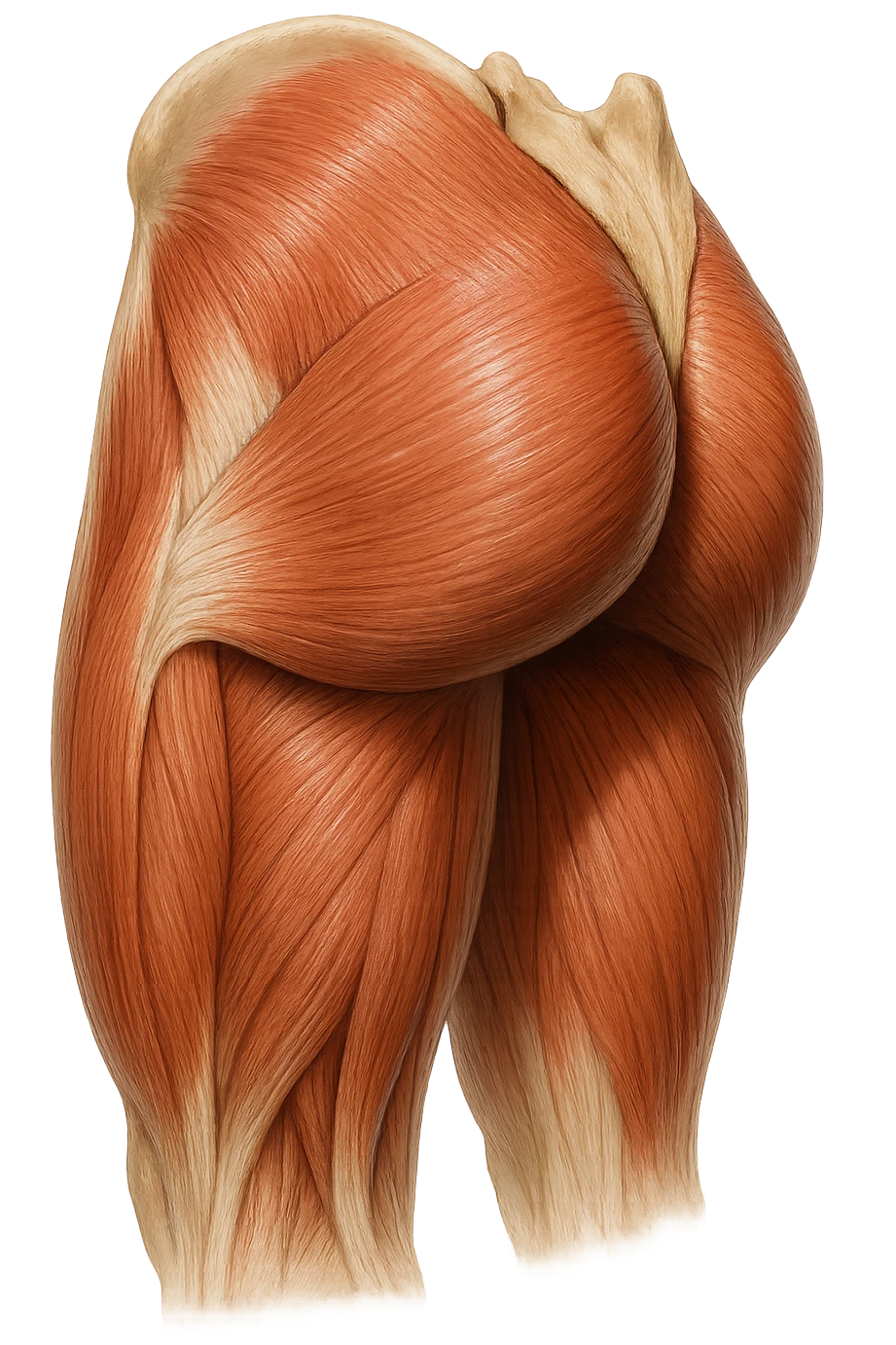 muscoli del gluteo anatomico, iperrealistico 4k, isolato su sfondo bianco emoji