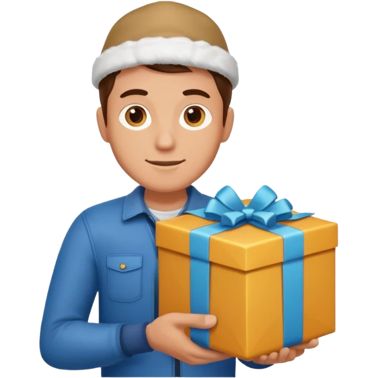 man courier holding gift box emoji