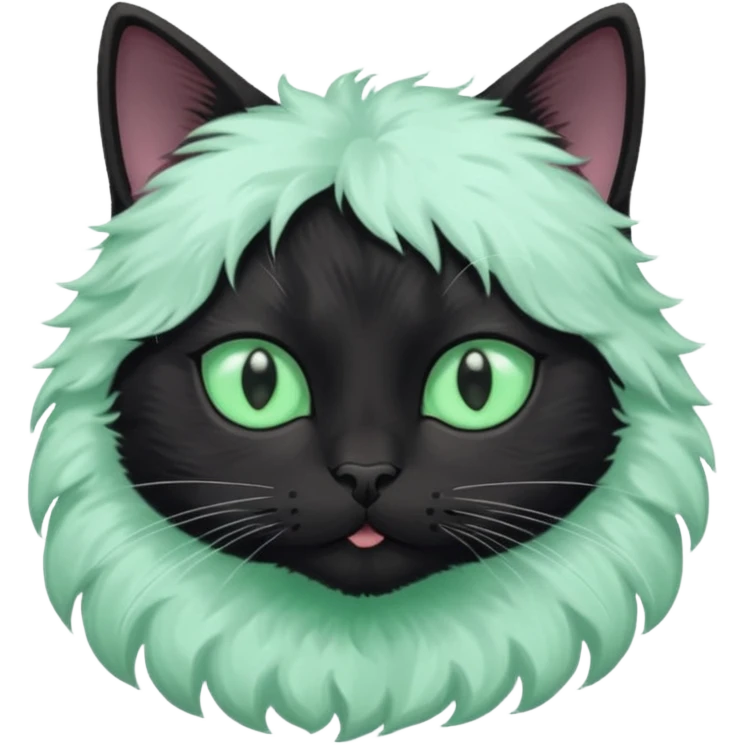 Black cat with white chest and mint green eyes  emoji