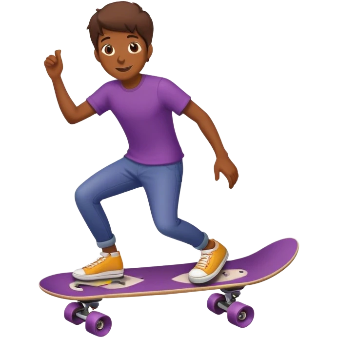 A dog riding a skateboard while holding a eggplant emoji