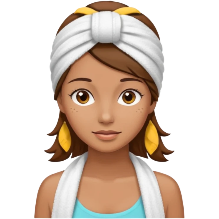 rosto de uma mulher com uma faixa de toalha no cabelo castanho emoji
