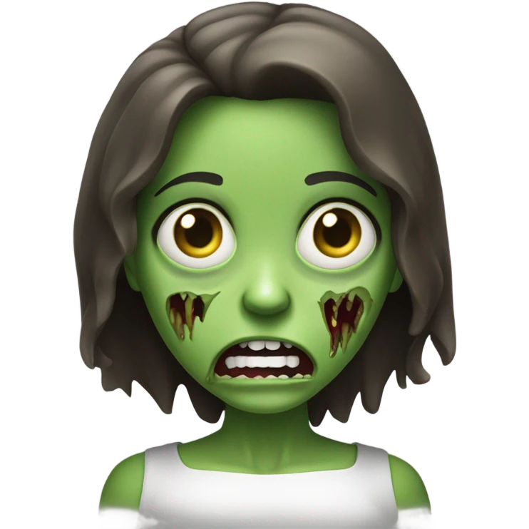 Green Zombie brunette girl with mouth open horror  emoji