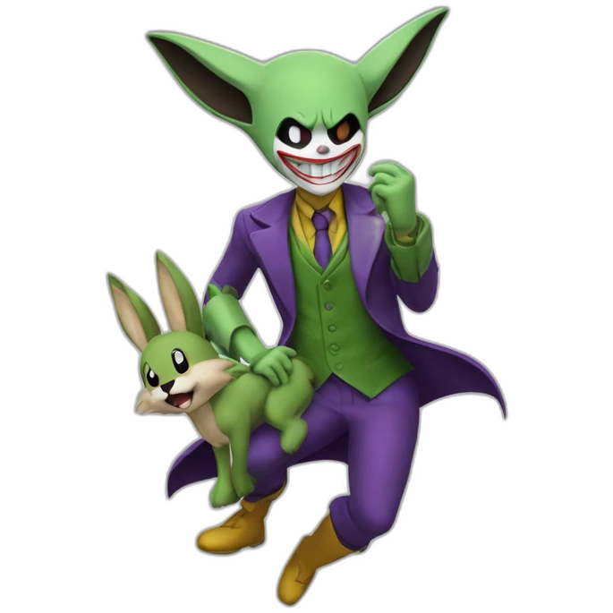 The Joker from  the Batman series catching a lopunny in Pokemon emoji