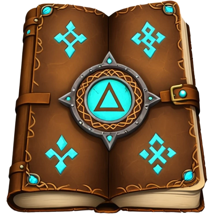 Spell Book – Old leather book with glowing runes and bookmarks emoji