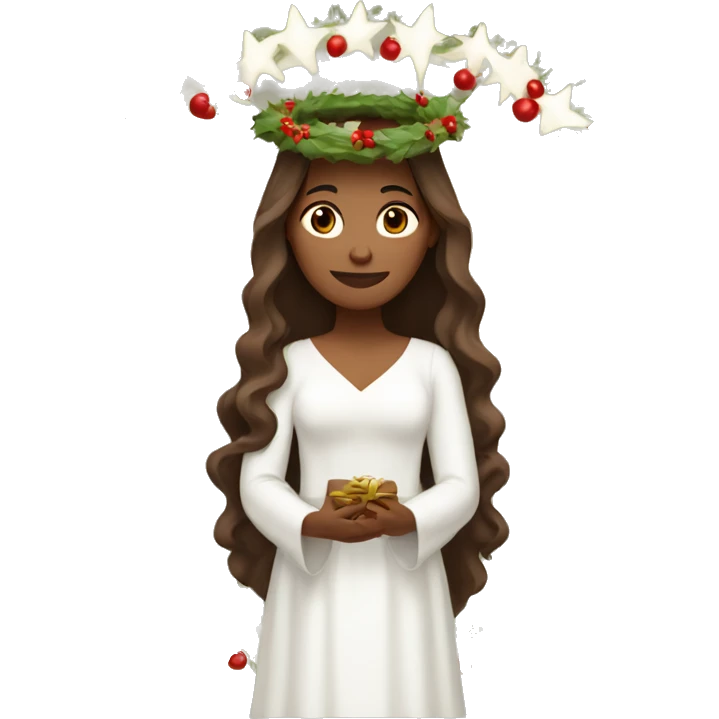 brown long haired women with white gown and advent wreath on the head emoji