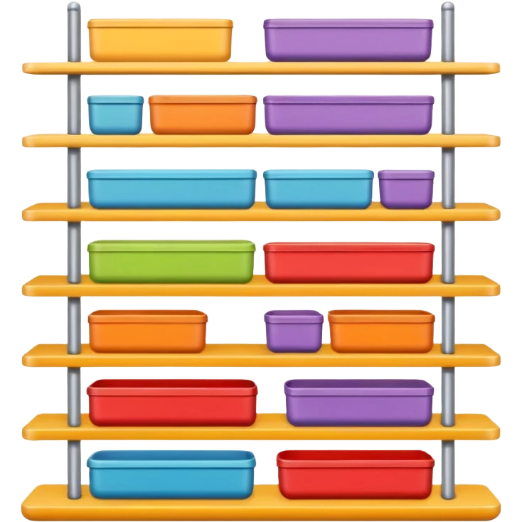 "Each product is stocked in multiple units placed directly behind one another on the same shelf, forming deep horizontal lines of identical items, while different product types are arranged vertically in separate columns." emoji