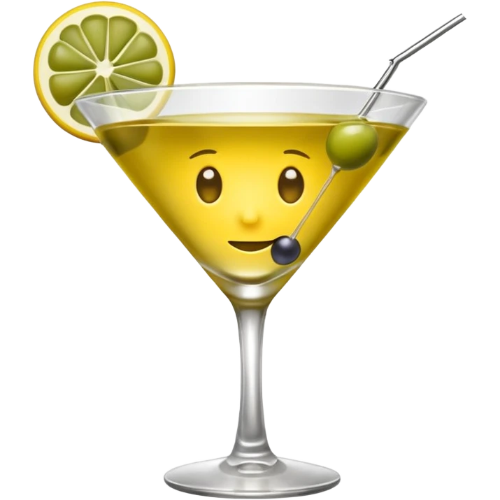 Yellow emoji face thinking of a martini emoji