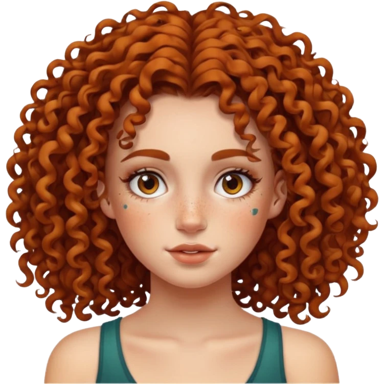 curley hair tattoo girl, full on face. emoji