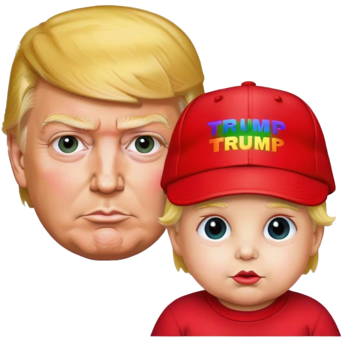 Donald trump wearing a red hat that says LGBTQ and a mini baby Donald trump  emoji