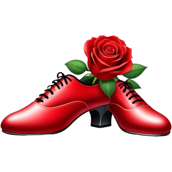 Icon for Ballroom Dancing: a pair of ballroom dance shoes, a rose, a dance floor, and a shining spotlight. The icon should represent the elegance and atmosphere of ballroom dancing, focusing on the tools and setting of the dance. Transparent background. emoji