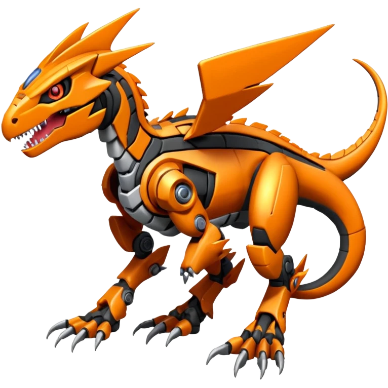 Cool Futuristic Black Orange Cyber-Digimon-Fakemon-Velociraptor-Guilmon-Guilmon-Wargreymon-Mecha-fusion (full body) emoji