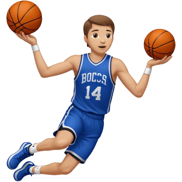 A white man with brown hair with one basketball, doing a layup emoji