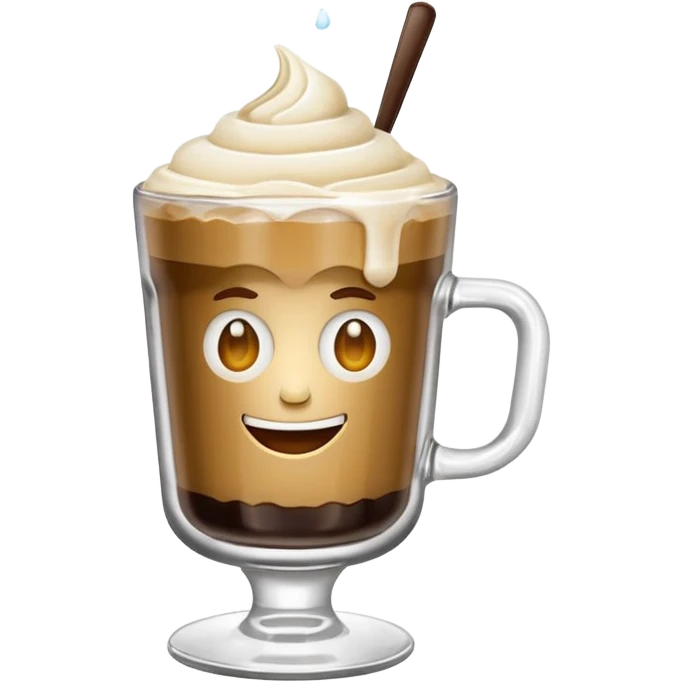 greek freddo espresso in clear glass with ice cubes and creamy foam, emoji style, minimal background emoji
