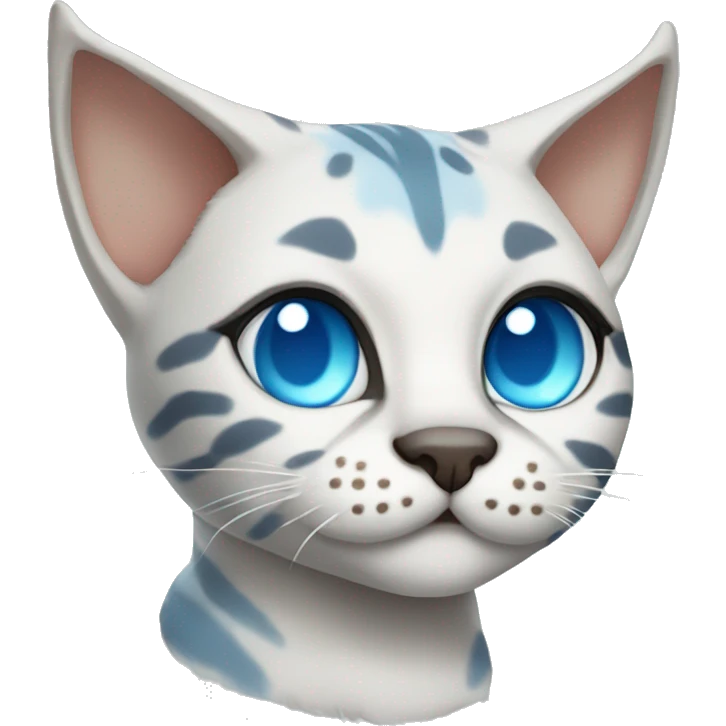 snow bengal cat with light blue eyes wearing devil ears emoji