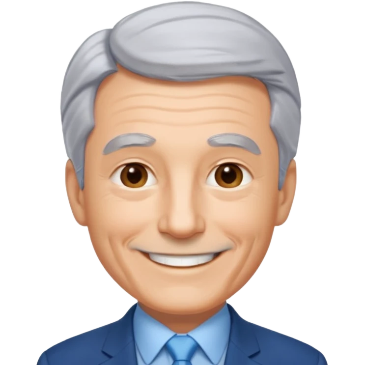 Create an emoji of a 62-year-old man in a blue suit and light blue tie with gray hair. emoji