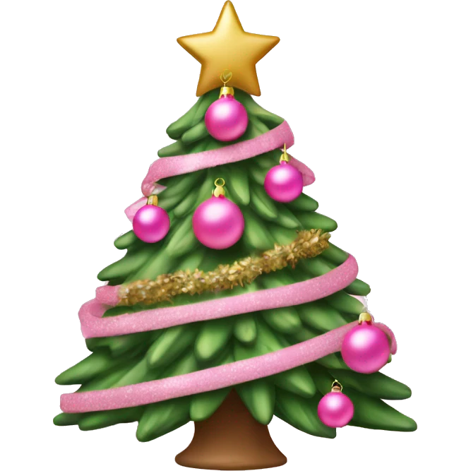 Pink Christmas tree with ornaments ￼ emoji