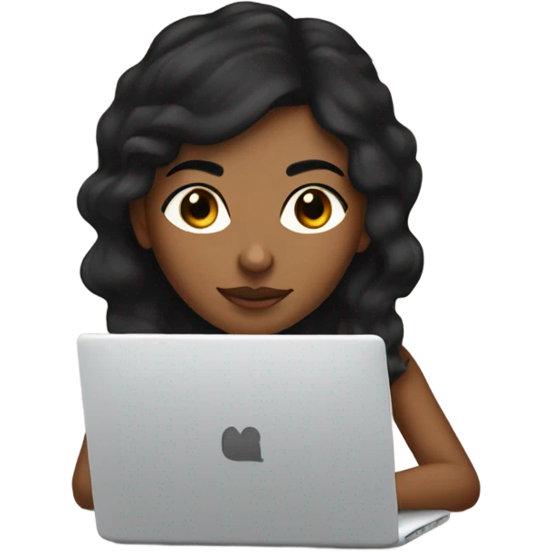 Brown girl with small black dot in between her eyebrows and long black hair typing on a laptop emoji