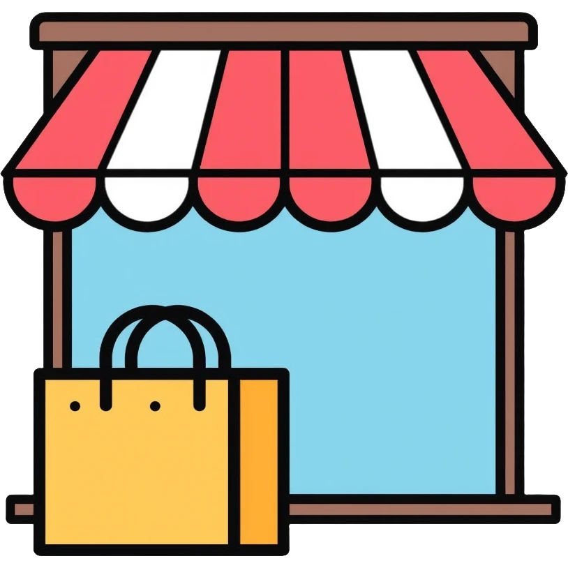 online shop storefront with shopping bag icon emoji