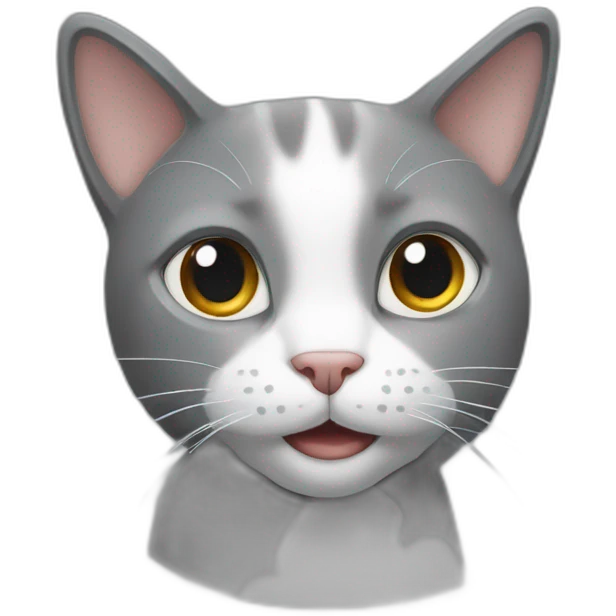 a grey cat with a white spot on its nose is playing emoji