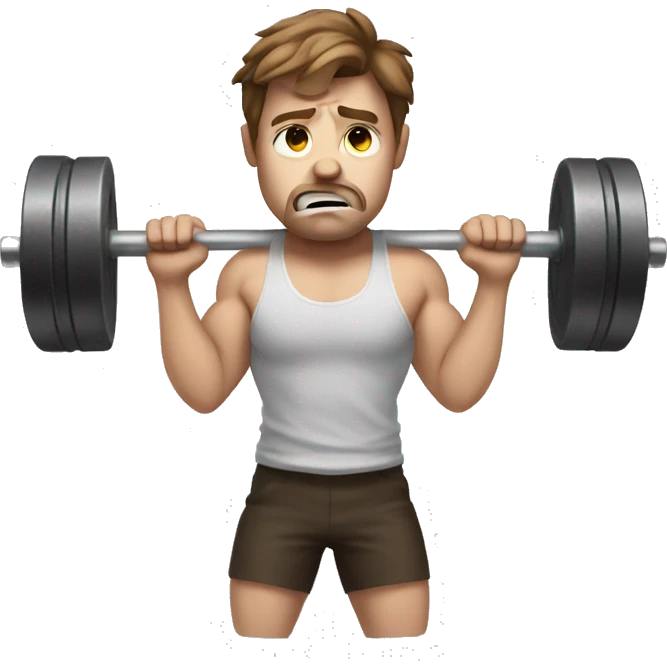 Sad White Man with brown hair lifting weights while crying emoji