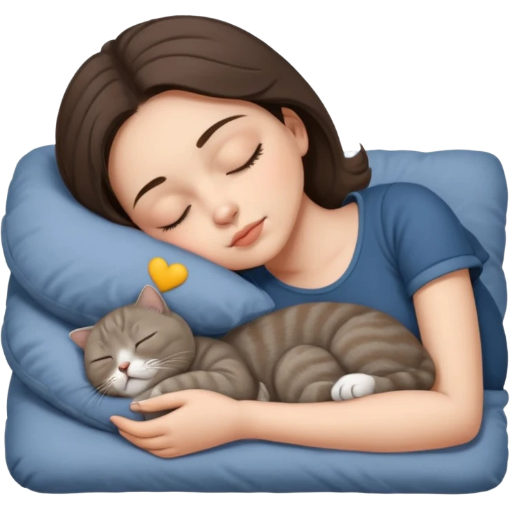 Grey scottish fold cat and brunette woman sleeping  emoji