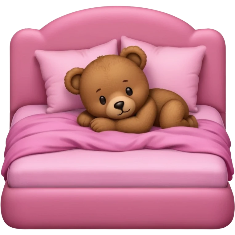 Brown Teddy bear sleeping in pink bed emoji