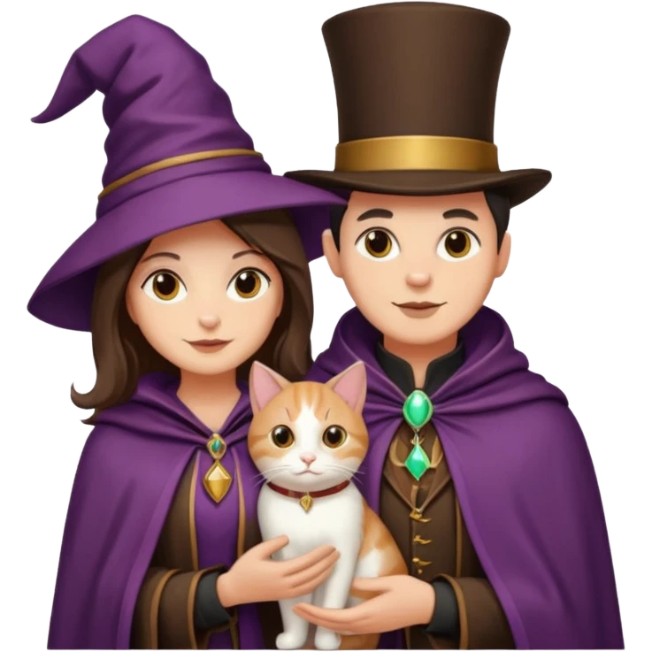 magician couple and their pet cat emoji