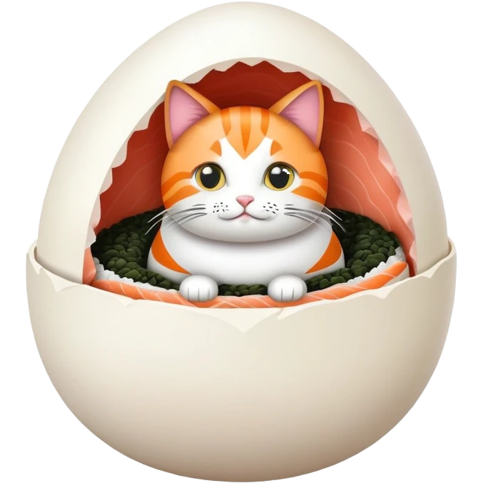 cat sitting in an egg made of sushi emoji