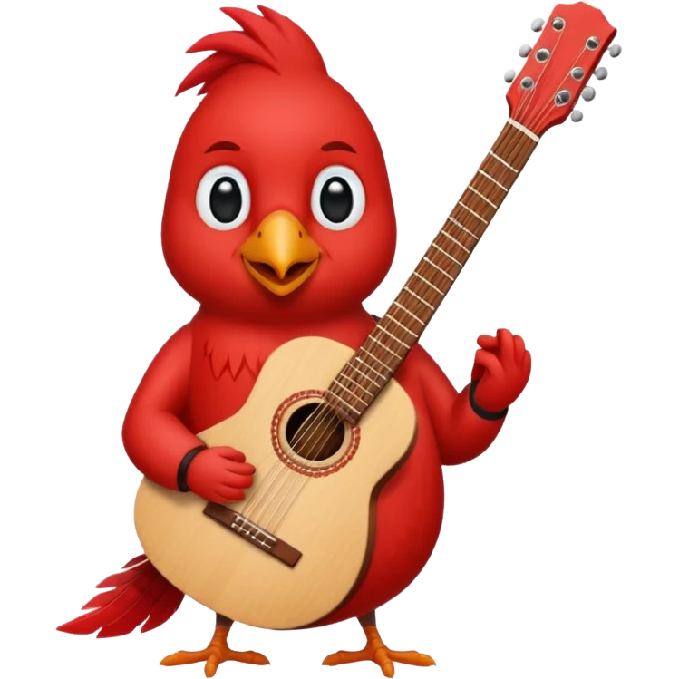 Cardinal bird with a guitar emoji