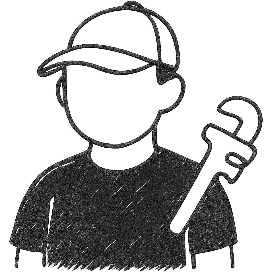Plumber wearing a black t-shirt in hand-drawn black outline style, simple and clear line art with no fill, emphasizing the black t-shirt. emoji