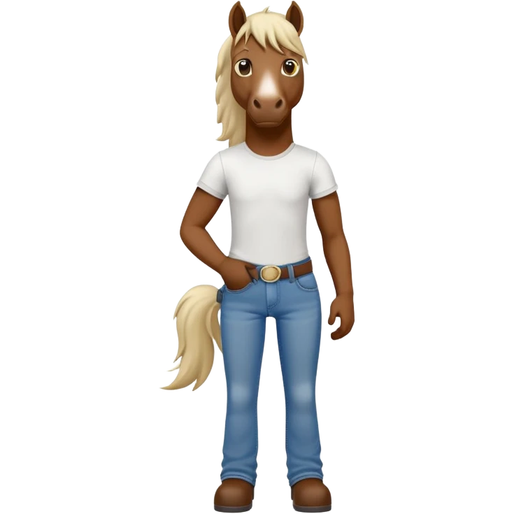 friendly anthropomorphised stallion in jeans and a t-shirt, standard pose emoji