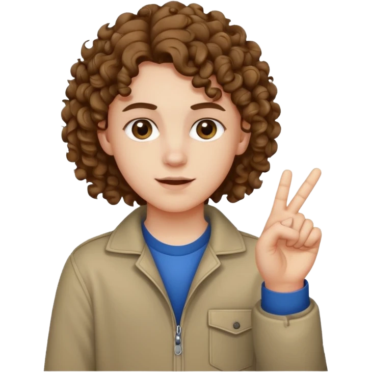 Pale young teenager with curly brown hair giving middle finger emoji