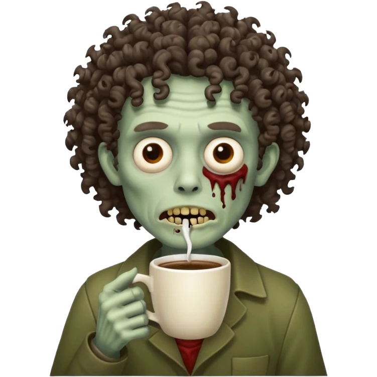 curly man zombie drink coffe emoji