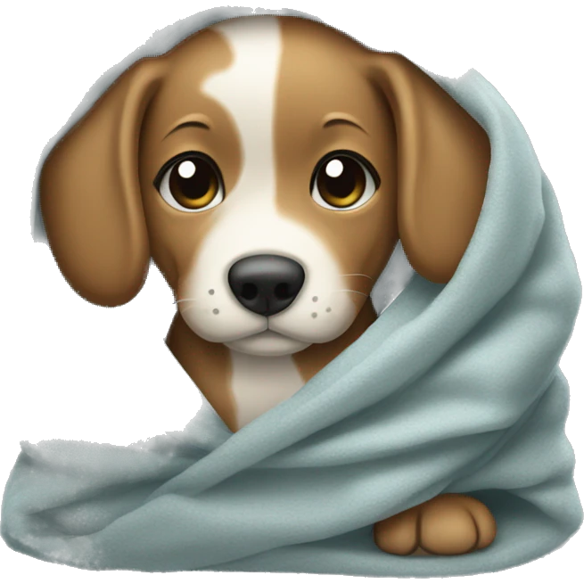 The puppy wrapped up in a blanked emoji