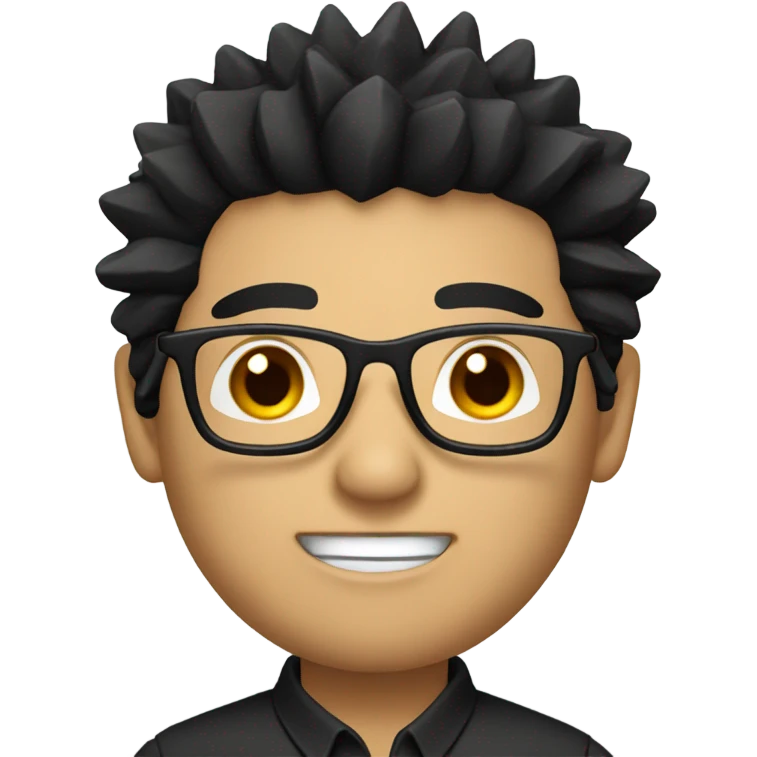 chinese man with glasses, spiky black hair, smart shirt. emoji