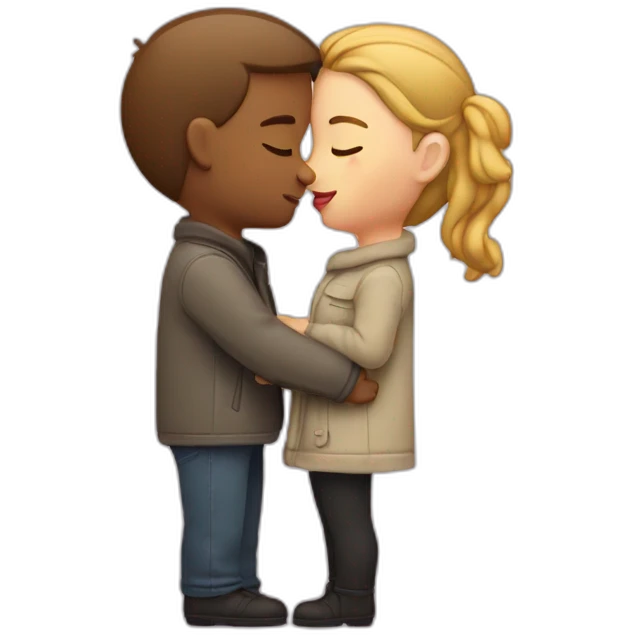 Couple opposite gender passionate lip kiss + hug emoji