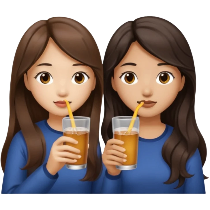 Two girls drinking they’re both Asian but one has wavy brown hair and the other has long straight dark hair emoji