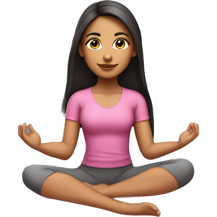 Realistic Hispanic girl with long straight hair and mascara wearing pink doing yoga sitting on yoga mat  emoji