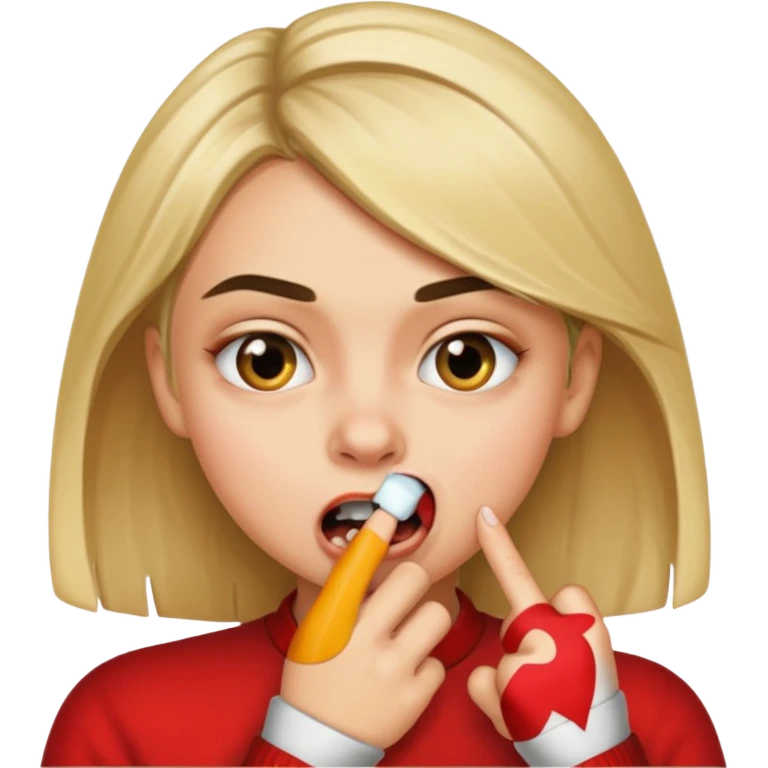 Cara mordiéndose el dedo emoji