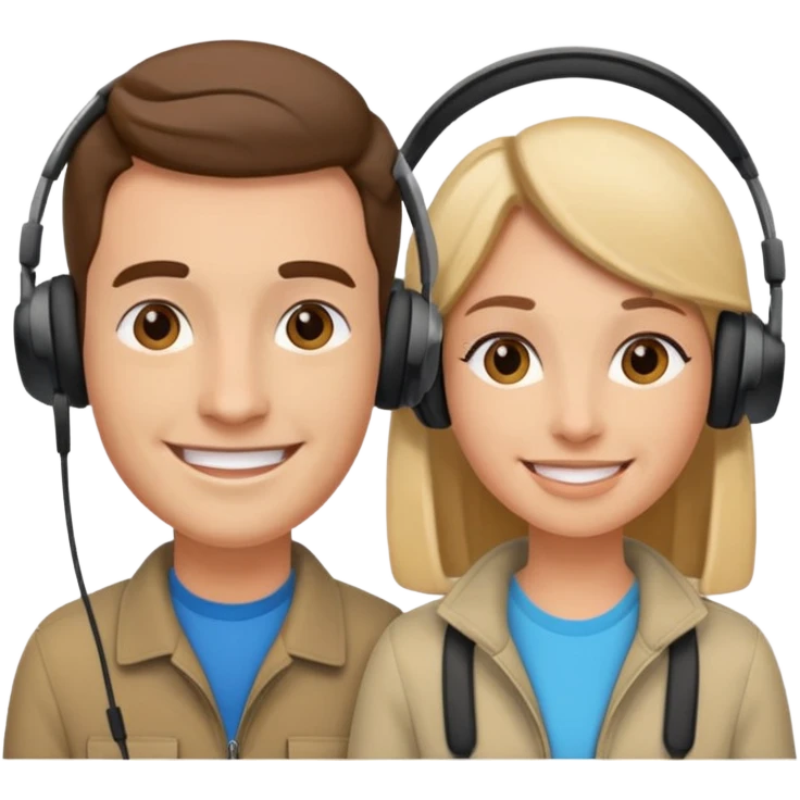 Couple + audio headsets, Tour Group. emoji