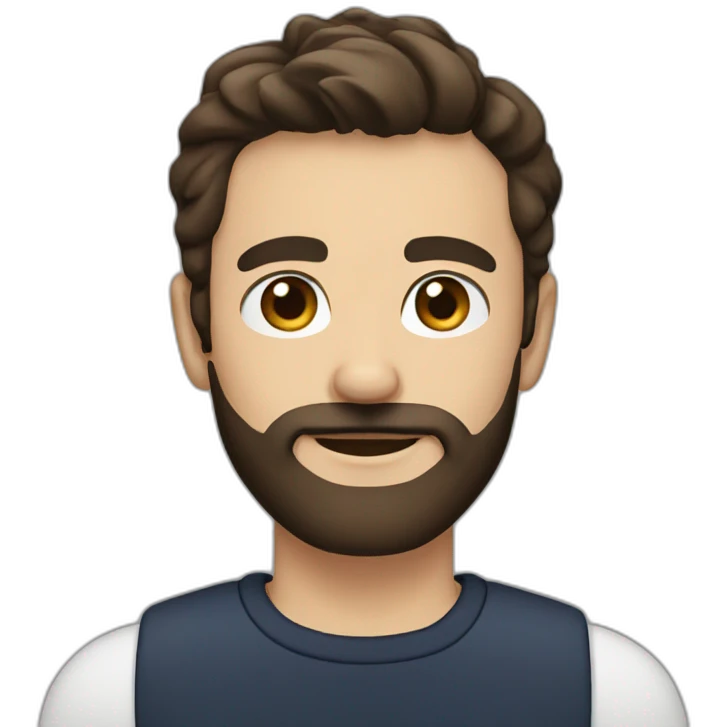 Man, short brown hair, short black beard,  emoji