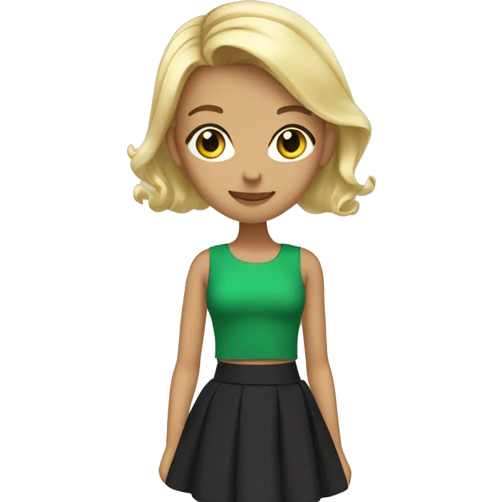 girl with earrings black skirt blonde hair and green top  emoji