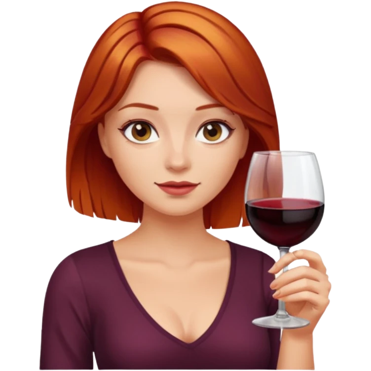 Girl with Amber hair, low cut top, with a glass of wine emoji