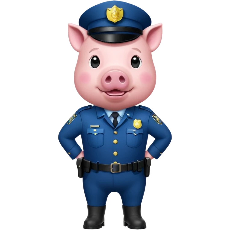a pig, upright, in a police officer uniform, drooling and looking to the bottom left emoji