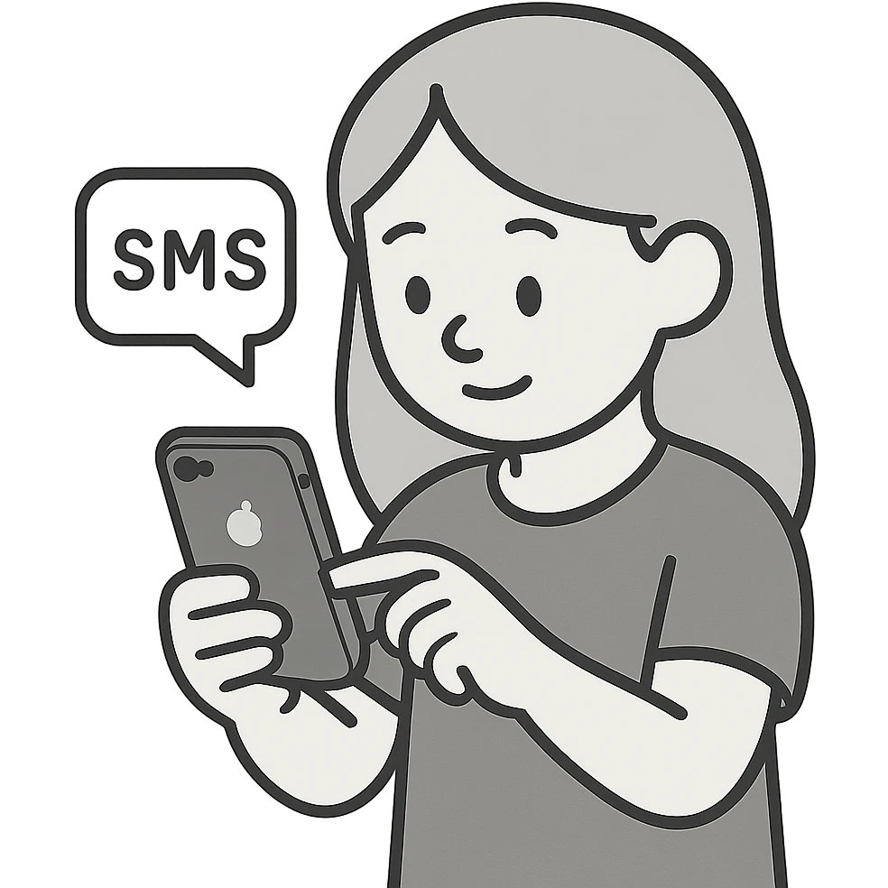 blonde girl with loose hair typing SMS on iPhone, minimalism style, light background, no text emoji
