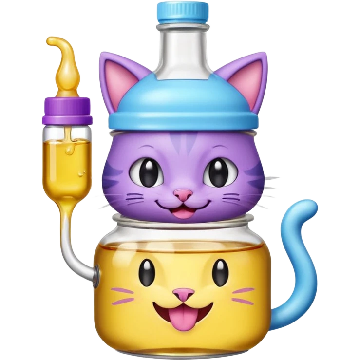 Smiling bottle of oil light purple top and light blue sticking tongue out and with cat ears emoji